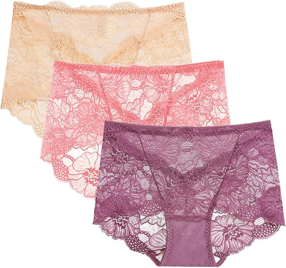  Lace Panties High Waisted Plus Size Ladies Brief  3-Pack