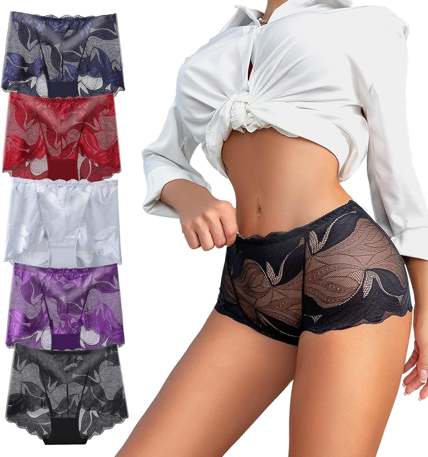  Lace Panties High Waisted Plus Size Ladies Brief  3-Pack