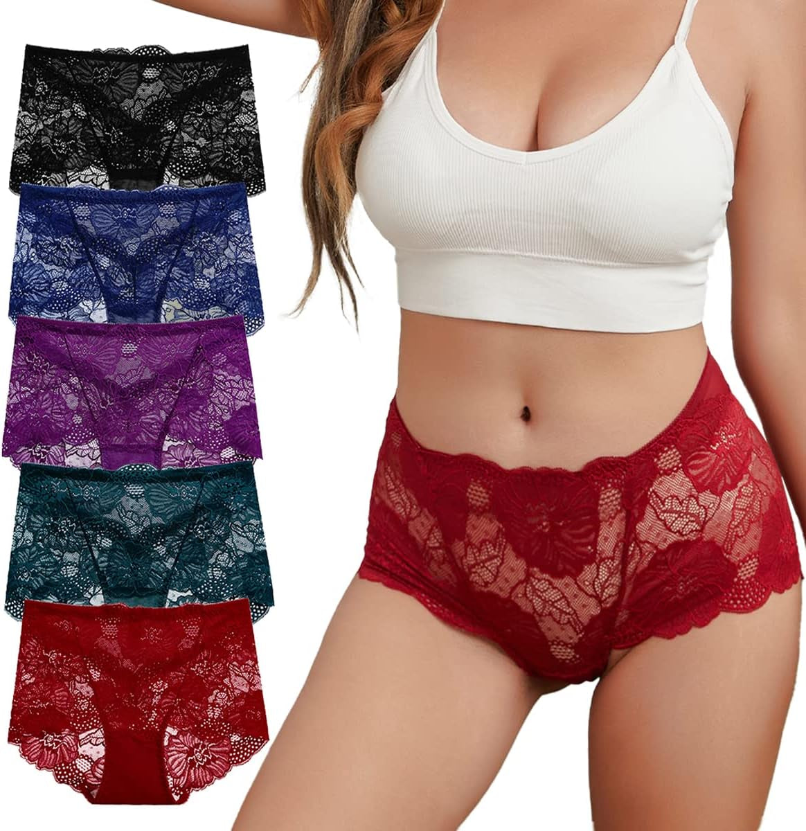  Lace Panties High Waisted Plus Size Ladies Brief  3-Pack