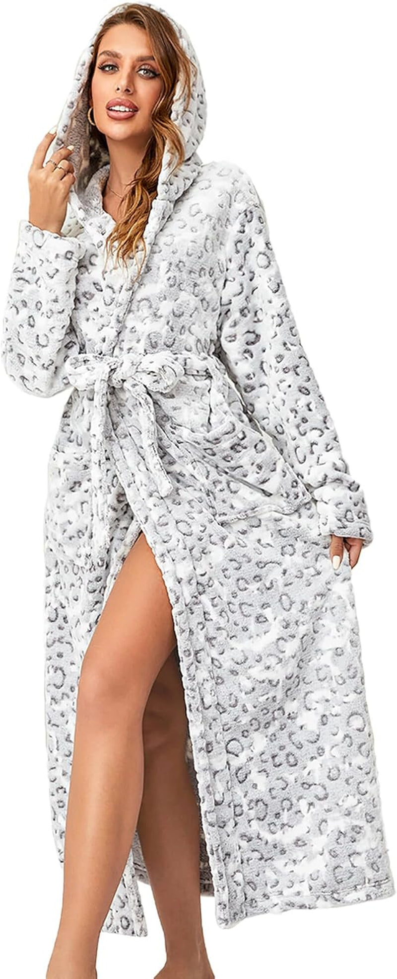 Hooded Leopard Print Bathrobe 