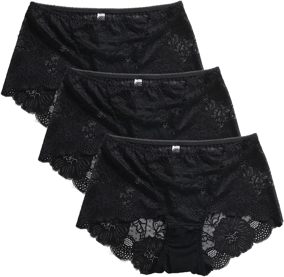  Lace Panties High Waisted Plus Size Ladies Brief  3-Pack