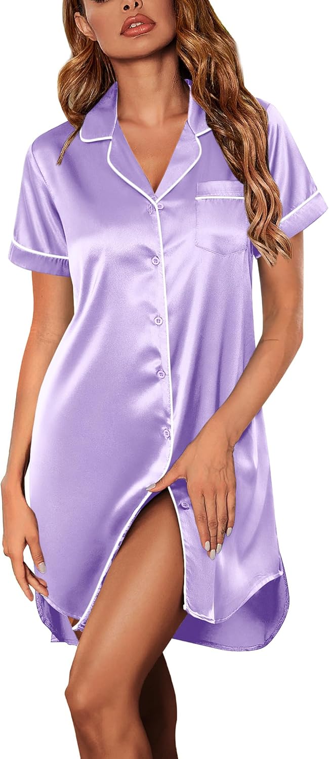  V Neck Button Down Nightshirt