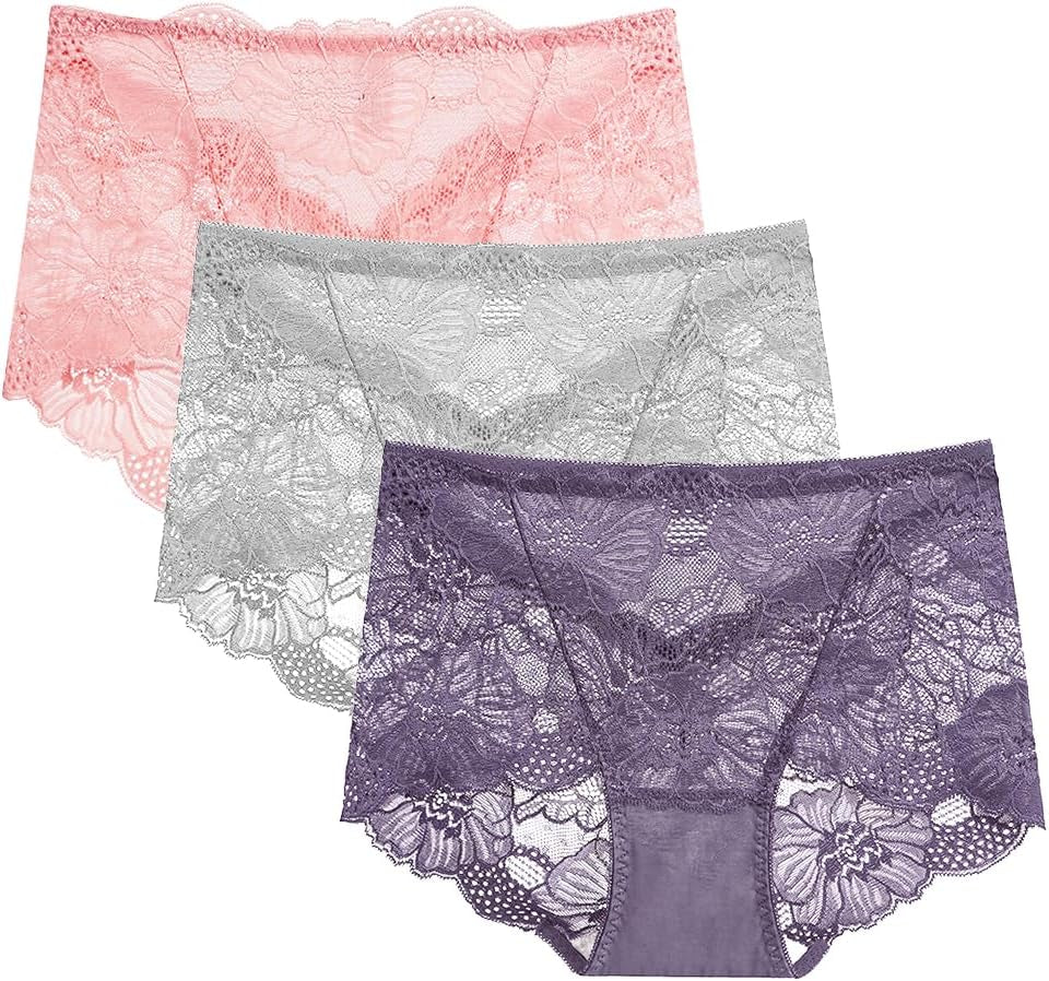  Lace Panties High Waisted Plus Size Ladies Brief  3-Pack