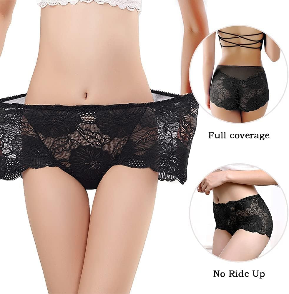  Lace Panties High Waisted Plus Size Ladies Brief  3-Pack