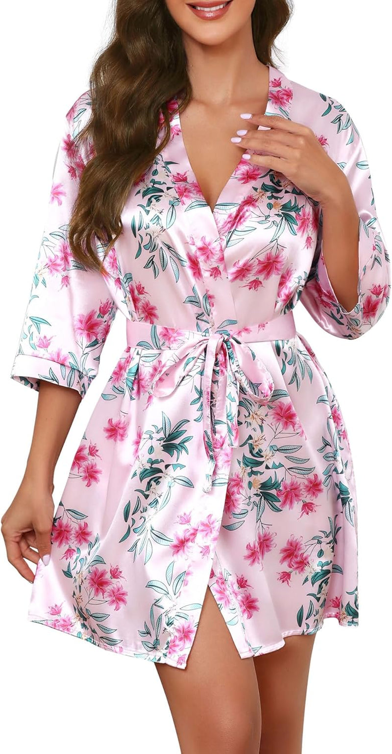 Print Short Satin Robe