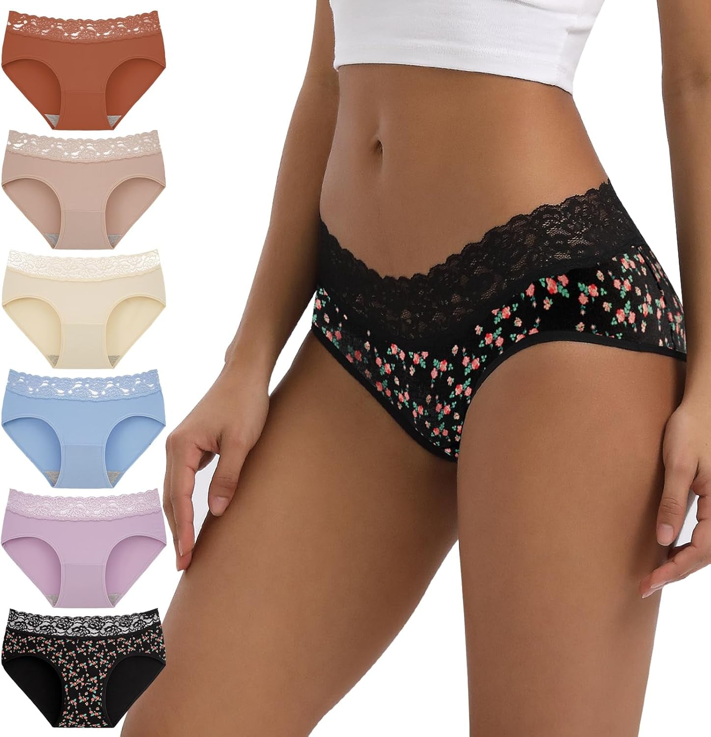 Lace Hipster Panties,  Mid Rise, Cotton Regular & plus Size 6-Pack