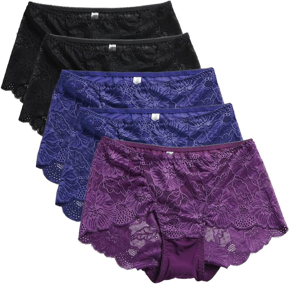  Lace Panties High Waisted Plus Size Ladies Brief  3-Pack