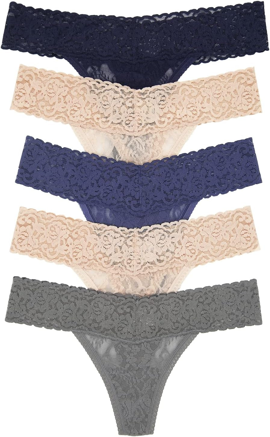 Stretchy Lace Low Rise Thong (5-Pack)