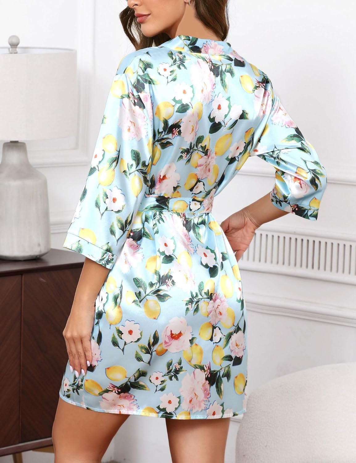 Print Short Satin Robe