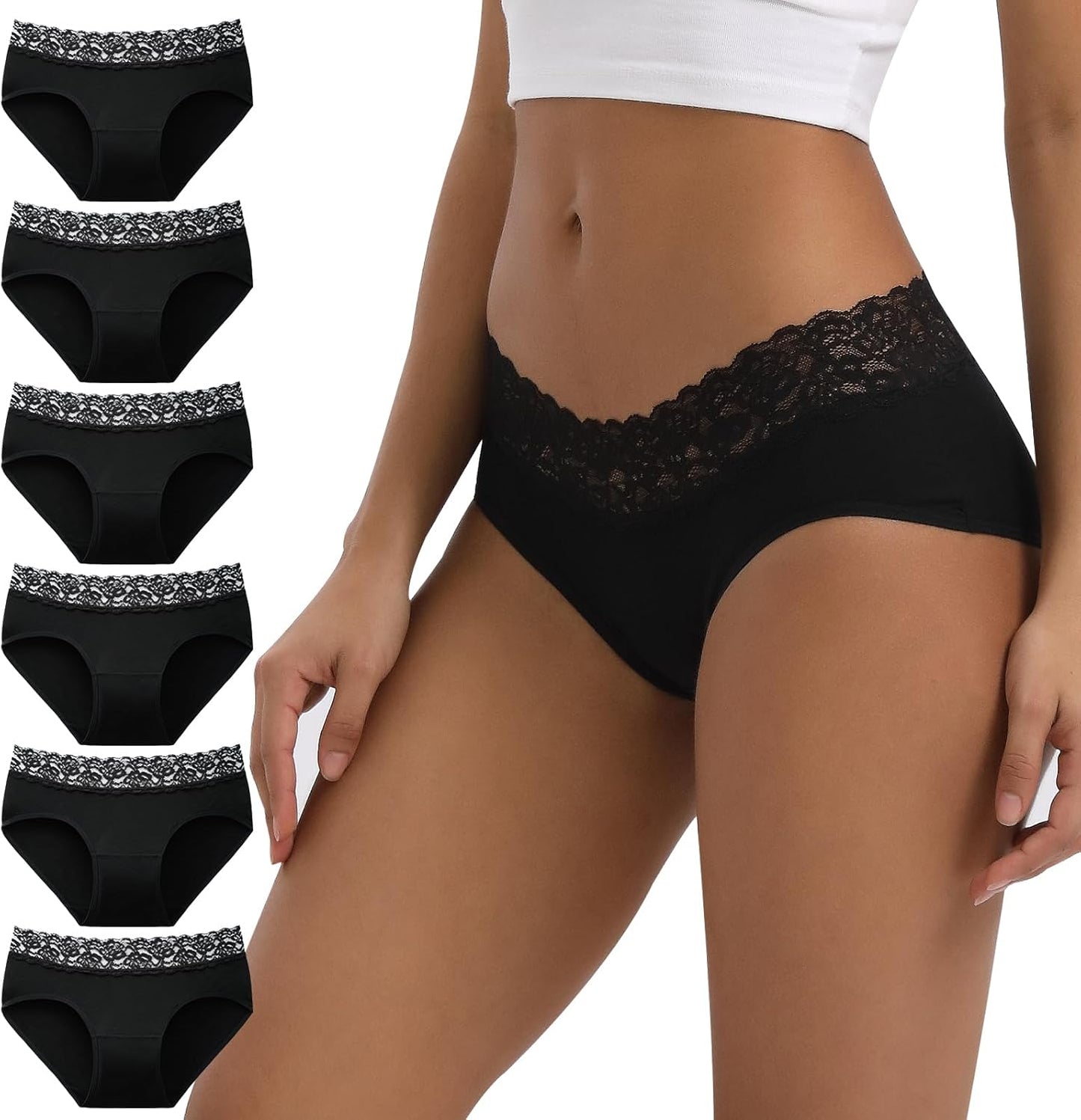 Lace Hipster Panties,  Mid Rise, Cotton Regular & plus Size 6-Pack