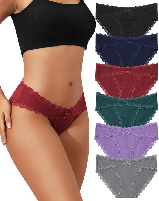  Cotton Cheeky Lace Panties 6 Pack