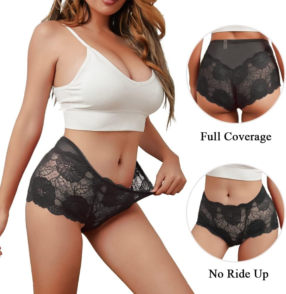  Lace Panties High Waisted Plus Size Ladies Brief  3-Pack