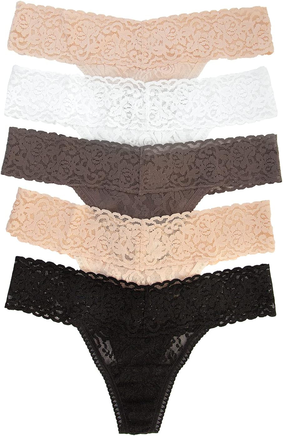 Stretchy Lace Low Rise Thong (5-Pack)