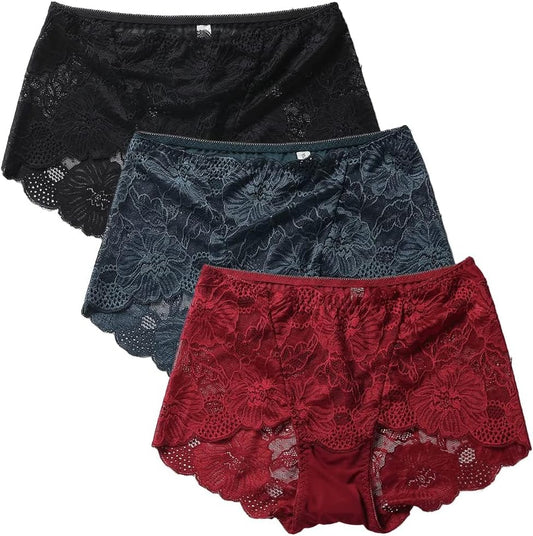  Lace Panties High Waisted Plus Size Ladies Brief  3-Pack