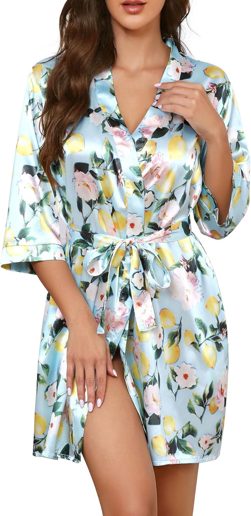 Print Short Satin Robe