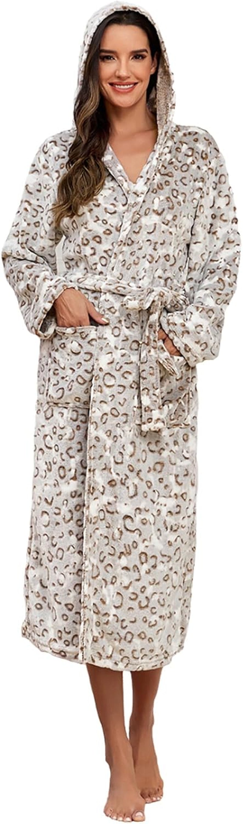 Hooded Leopard Print Bathrobe 